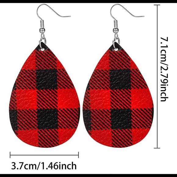 Christmas Plaid Faux Leather Dangle Earrings - Picture 2 of 5